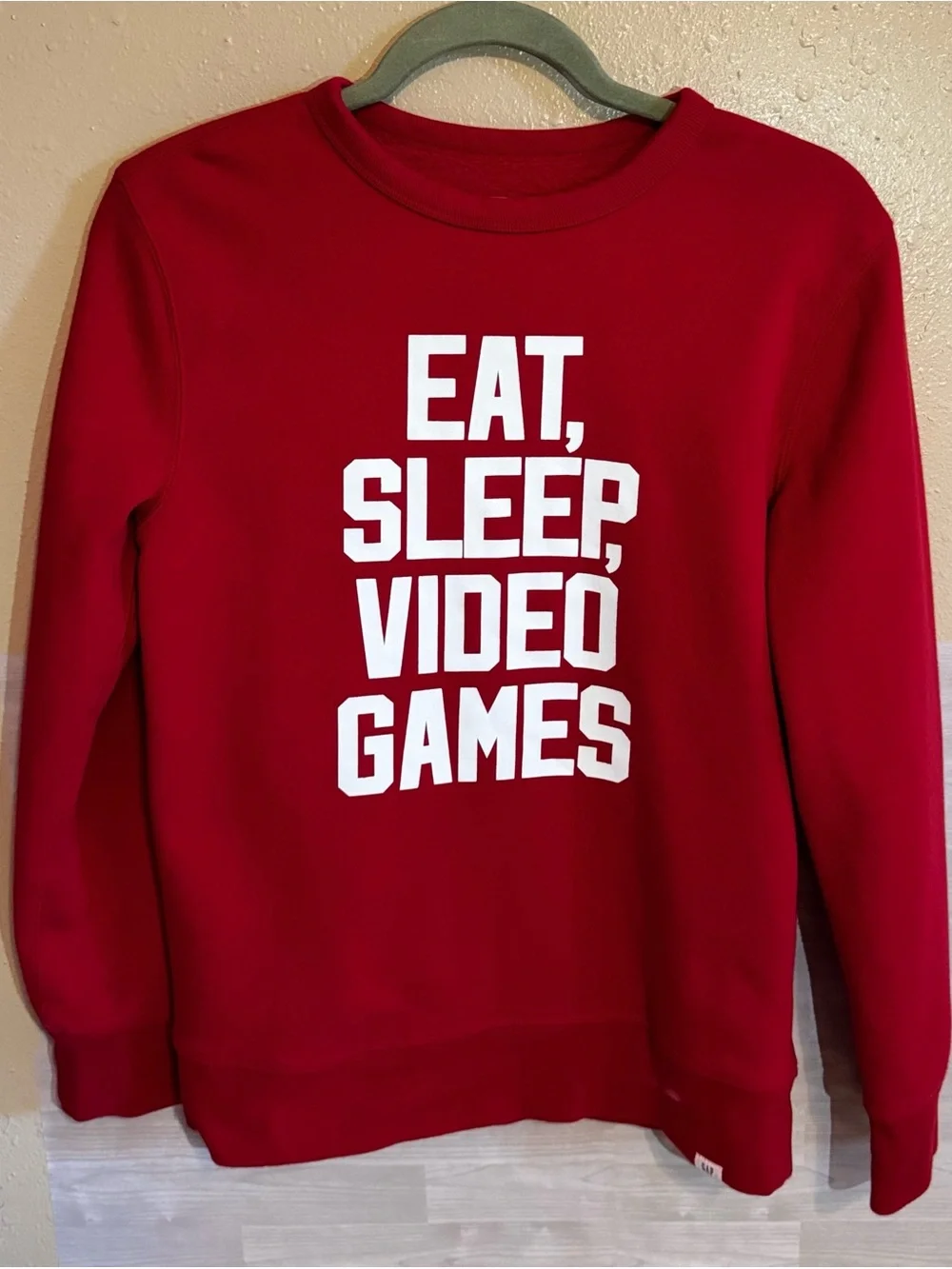 GAP Red Graphic 'Eat, Sleep, Video' Sweatshirt